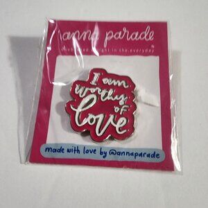 anna parade I am worthy of Love enamel Pin Pink & White LGBTQ+ New